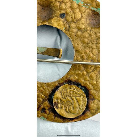 Antique JHP Arts & Crafts Hand Wrought Hammered Bronze Tiger Patina Brooch Pin X - Picture 5 of 8